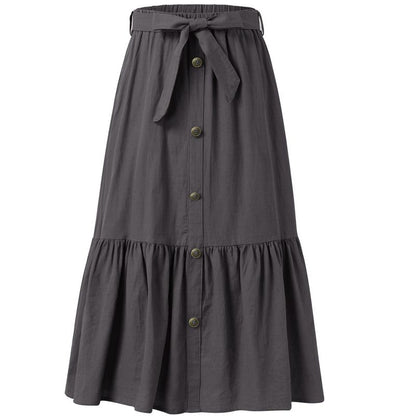 Girl's Button Midi Skirts Casual High Elastic Waist A Line Pleated Midi Chiffon Pink Skirts with Pockets