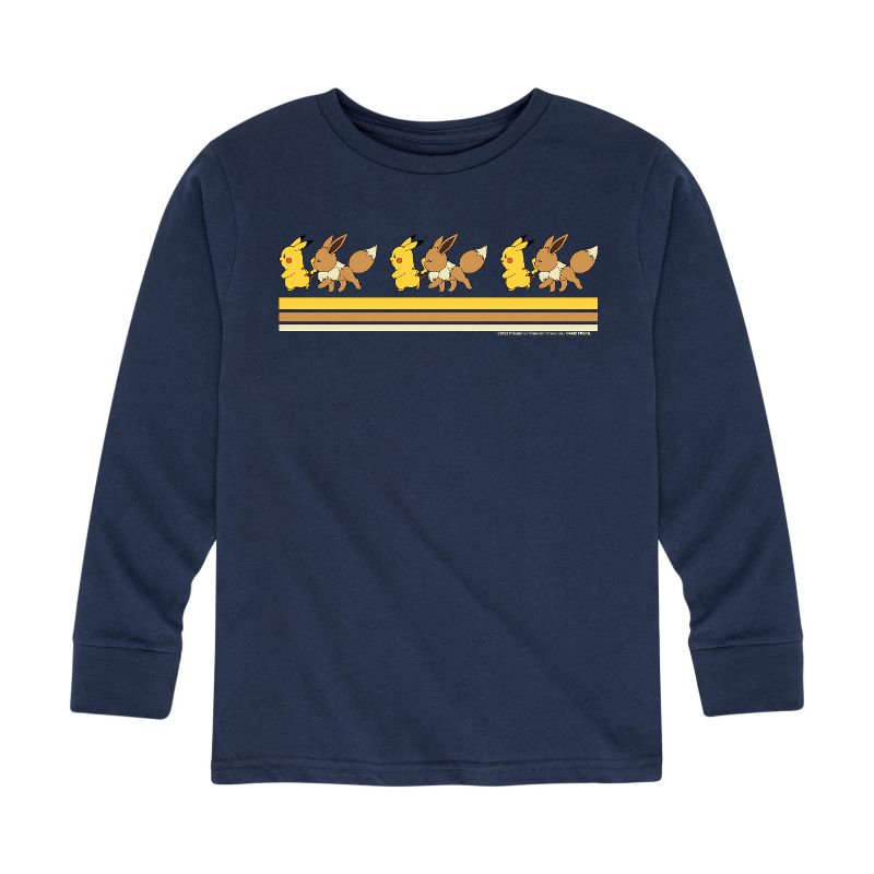 تي شيرت جرافيكي بأكمام طويلة وخطوط كلاسيكية للأولاد - بوكيمون - بيكاتشو إيفي فريندز