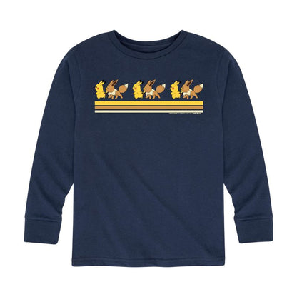 تي شيرت جرافيكي بأكمام طويلة وخطوط كلاسيكية للأولاد - بوكيمون - بيكاتشو إيفي فريندز