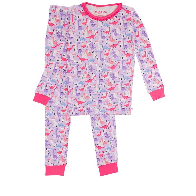 RuffleButts SoftSnooze Big Girls Ruffle Long Sleeve Pajama Set