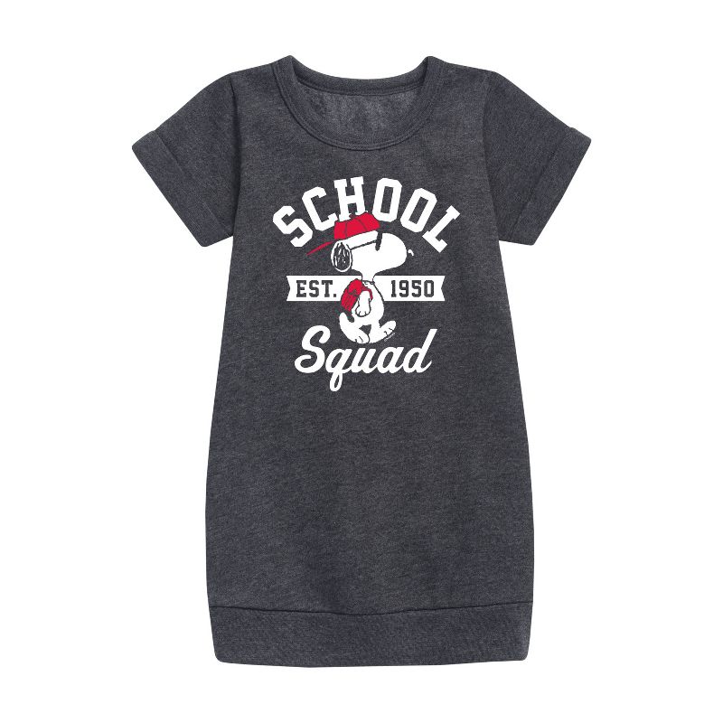 Girls' - Peanuts - Snoopy School Squad Graphic Short Sleeve Fleece Dress
