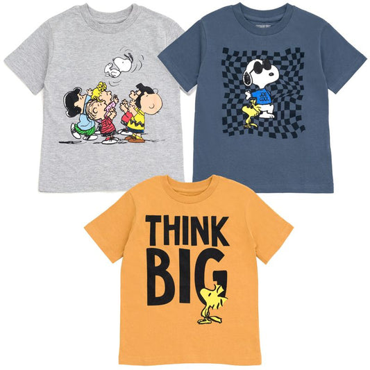 تيشيرتات PEANUTS Woodstock Snoopy Charlie Brown، عبوة من 3 قطع، مناسبة للأطفال الصغار والكبار