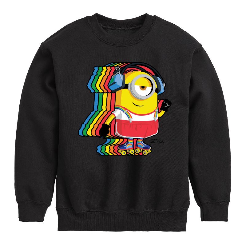 Boys' - Despicable Me Minions - Retro Rainbow Skater Graphic Long Sleeve Fleece Sweatshirt