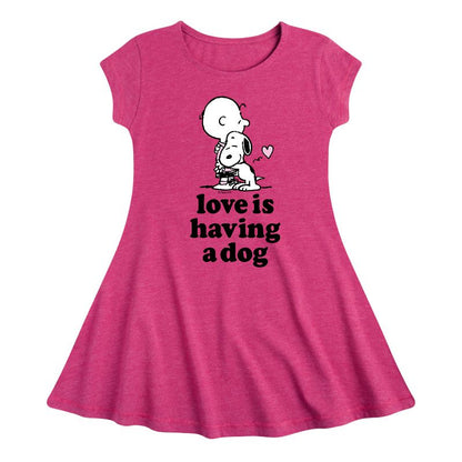 Girls' - Peanuts - Love Having Dog Fit & Flair Cap Sleeve Dress