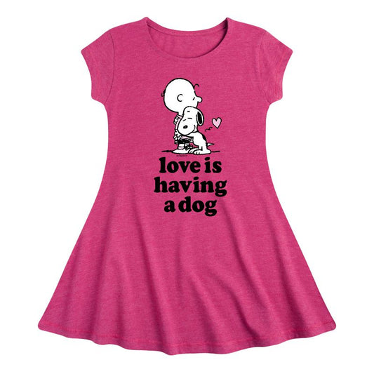 Girls' - Peanuts - Love Having Dog Fit & Flair Cap Sleeve Dress