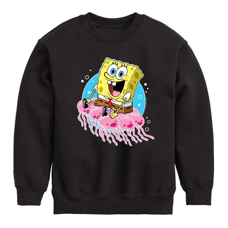Boys' - SpongeBob SquarePants - Spongebob And Jellyfish Graphic Long Sleeve Fleece Sweatshirt