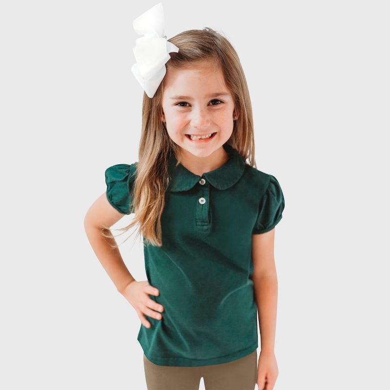 City Threads Puff Short Sleeve Girls Cotton Polo Tee with Peter Pan Collar - USA-Made