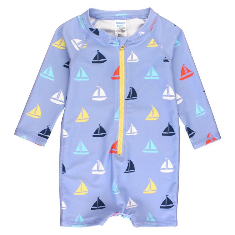 RuggedButts Baby/Toddler Boys UPF50+ Long Sleeve One Piece Rash Guard
