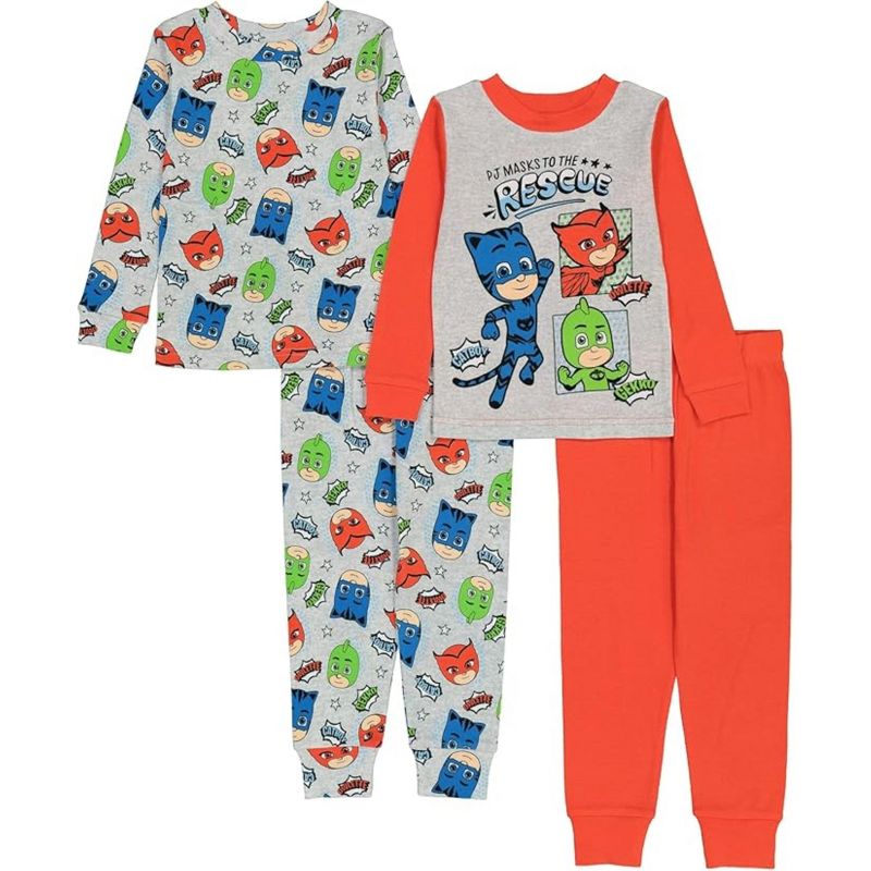طقم بيجامات قطنية بأكمام طويلة للأطفال الصغار من PJ Masks، مكون من 4 قطع
