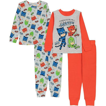 طقم بيجامات قطنية بأكمام طويلة للأطفال الصغار من PJ Masks، مكون من 4 قطع