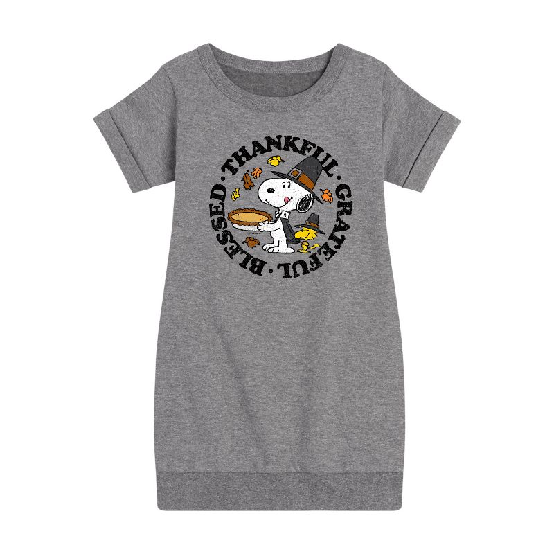 فستان صوف بأكمام قصيرة مطبوع عليه رسومات "شكرًا، امتنانًا، مباركًا" للبنات - الفول السوداني