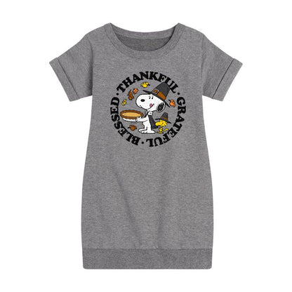 فستان صوف بأكمام قصيرة مطبوع عليه رسومات "شكرًا، امتنانًا، مباركًا" للبنات - الفول السوداني