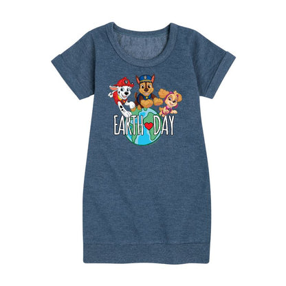 Girls' - Paw Patrol - Earth Day Globe Graphic Short Sleeve Fleece Dress