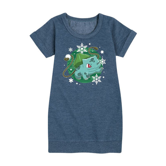 Girls' - Pokémon - Bulba Pattern Graphic Short Sleeve Fleece Dress