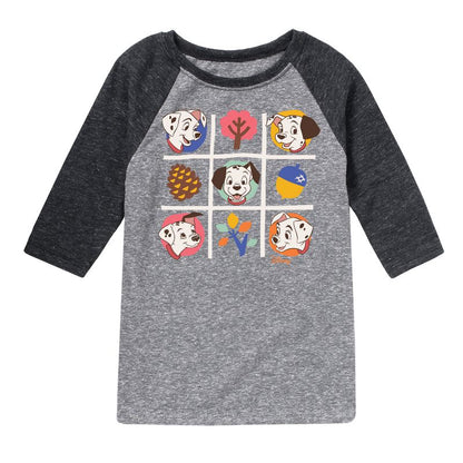 Boys' - 101 Dalmatians - Tic Tac Toe Grid of Puppies Raglan Graphic T-Shirt