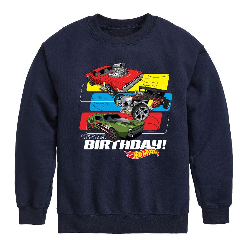 Boys' - Hot Wheels - Its My Birthday Graphic Long Sleeve Fleece Sweatshirt
