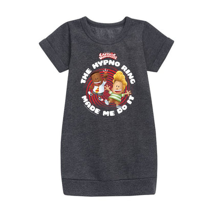 Girls' - Captain Underpants - The Hypno Ring Graphic Short Sleeve Fleece Dress