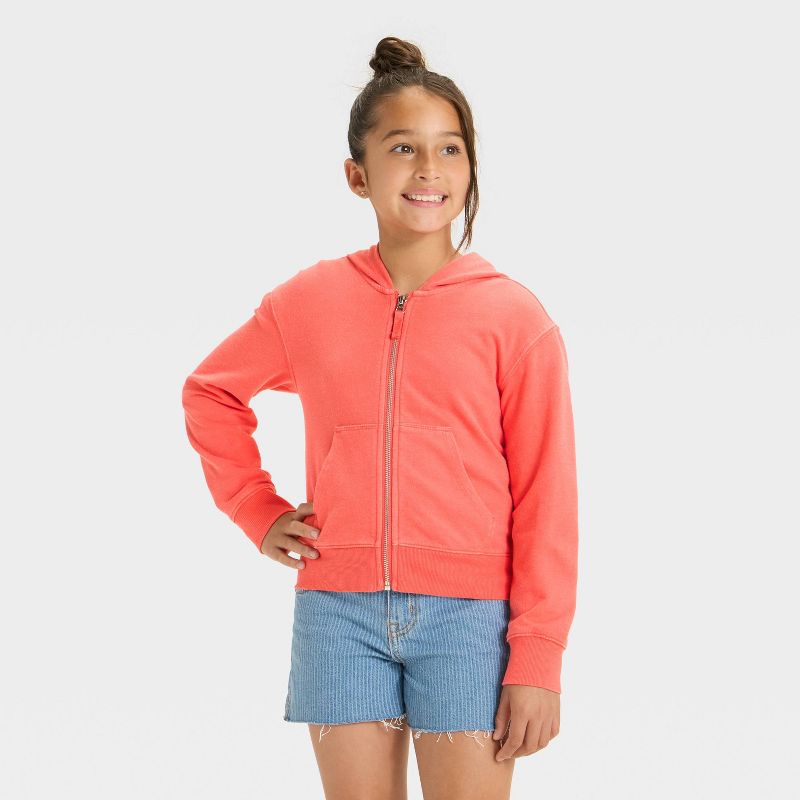 سويت شيرت بغطاء رأس وسحاب من قماش تيري الفرنسي المريح للبنات - كات آند جاك™