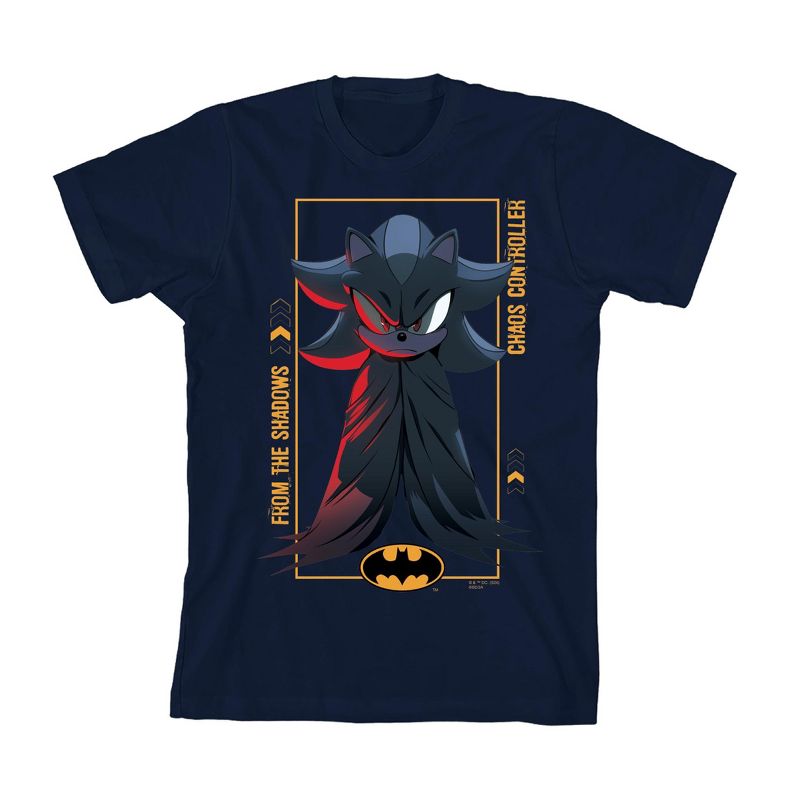 تي شيرت DC x Sonic the Hedgehog Chaos Controller Shadow X Batman Youth برقبة دائرية وأكمام قصيرة