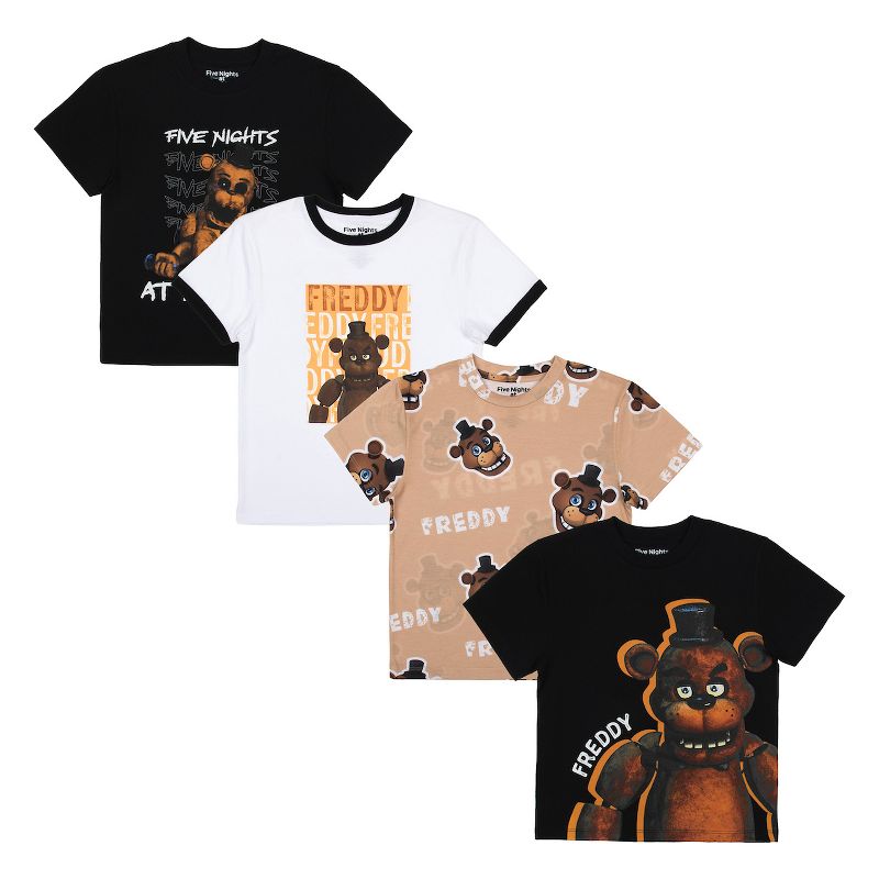 Five Nights At Freddy's Freddy Fazbear 4-Pack Boy's Crew Neck Short Sleeve T-shirt Combo Set