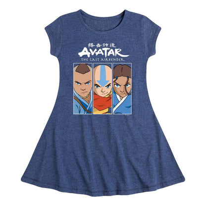 Girls' - Avatar: The Last Airbender - Sokka Aang Katara Fit & Flair Cap Sleeve Dress