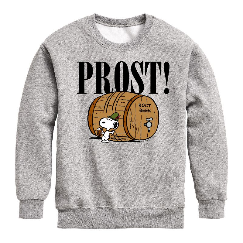Boys' - Peanuts - Prost Snoopy Root Beer Graphic Long Sleeve Fleece Sweatshirt