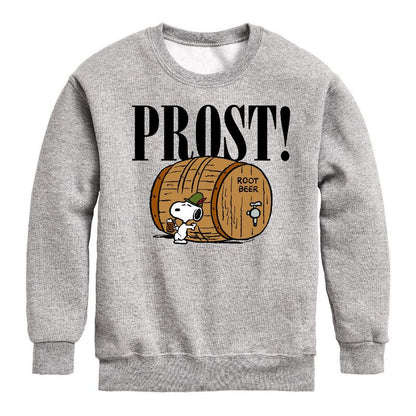 Boys' - Peanuts - Prost Snoopy Root Beer Graphic Long Sleeve Fleece Sweatshirt