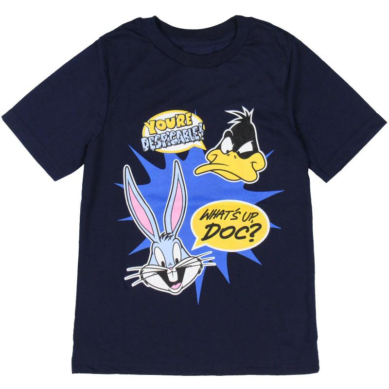 Seven Times Six Looney Tunes Boys' Daffy Duck And Bugs Bunny Catchphrases Kids T-Shirt Blue