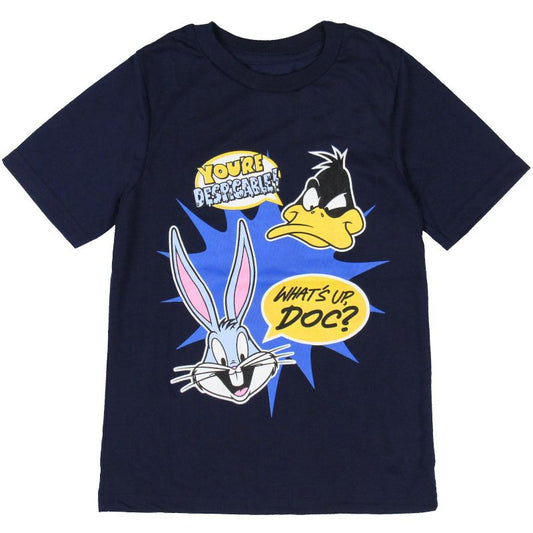 Seven Times Six Looney Tunes Boys' Daffy Duck And Bugs Bunny Catchphrases Kids T-Shirt Blue