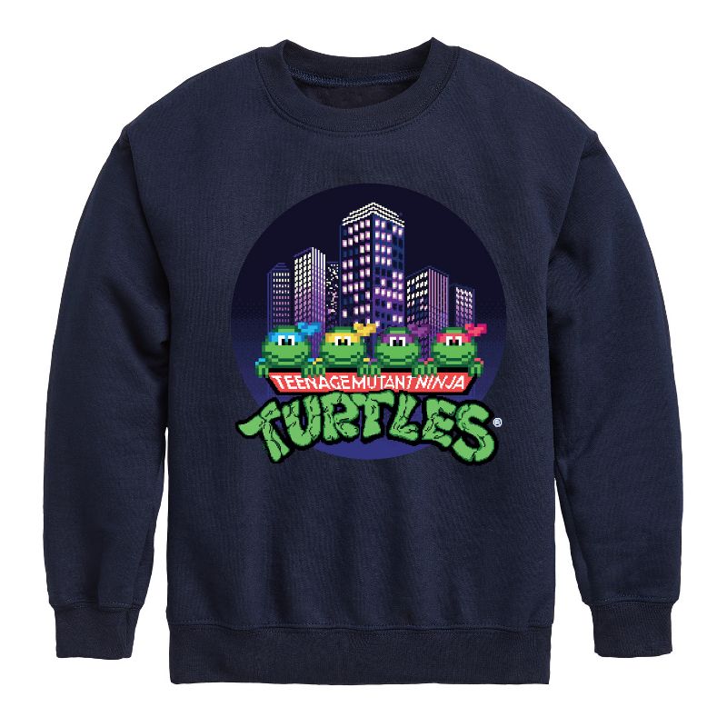 Boys' - Teenage Mutant Ninja Turtles - City Scape With Turtles Graphic Long Sleeve Fleece Sweatshirt