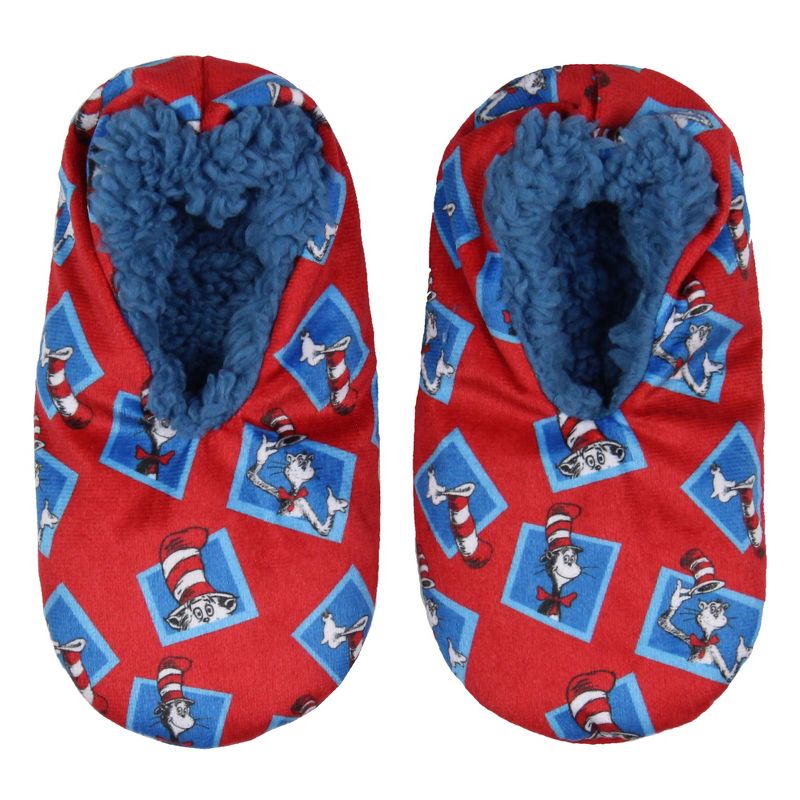 Dr. Seuss Kids Cat in The Hat Slipper Socks No-Slip Sole For Boys or Girls