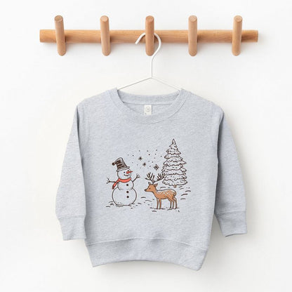 The Juniper Shop Deer Snowman Scene Youth Ultra-Soft Graphic Sweatshirt