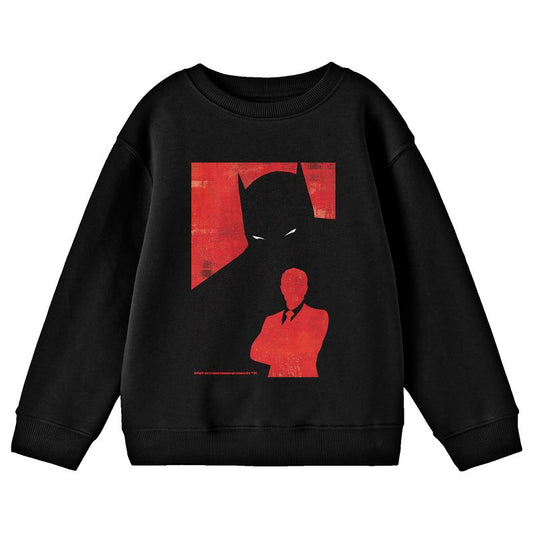 Batman Bruce Wayne Silhouette on a Red Background Youth Black Crew Neck Sweatshirt