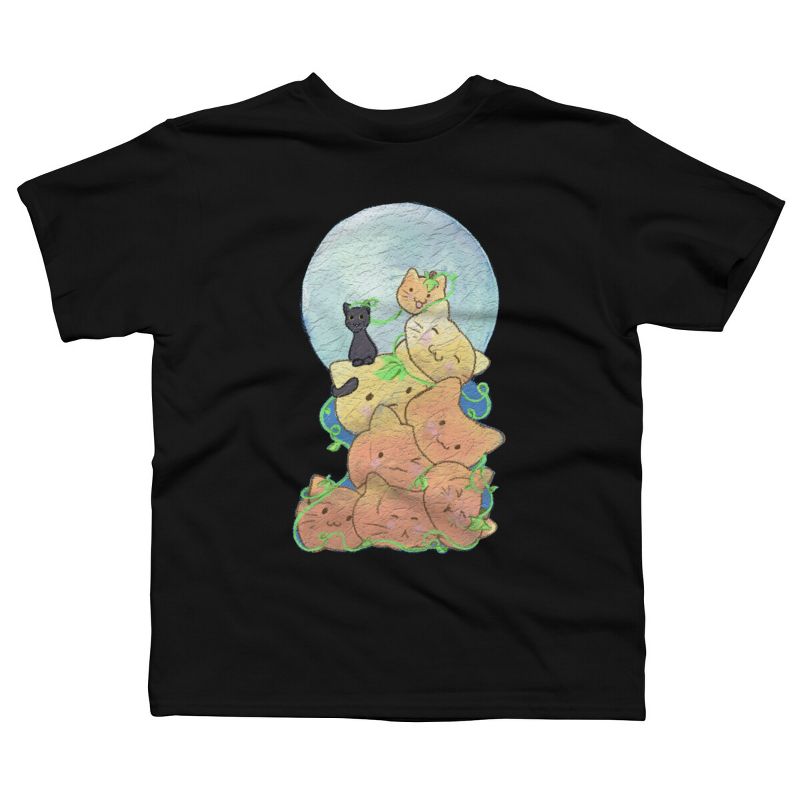 تي شيرت للأولاد بتصميم قطة كومة اليقطين من تصميم AwkwardDragon