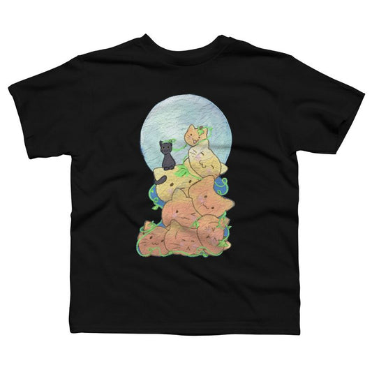 تي شيرت للأولاد بتصميم قطة كومة اليقطين من تصميم AwkwardDragon