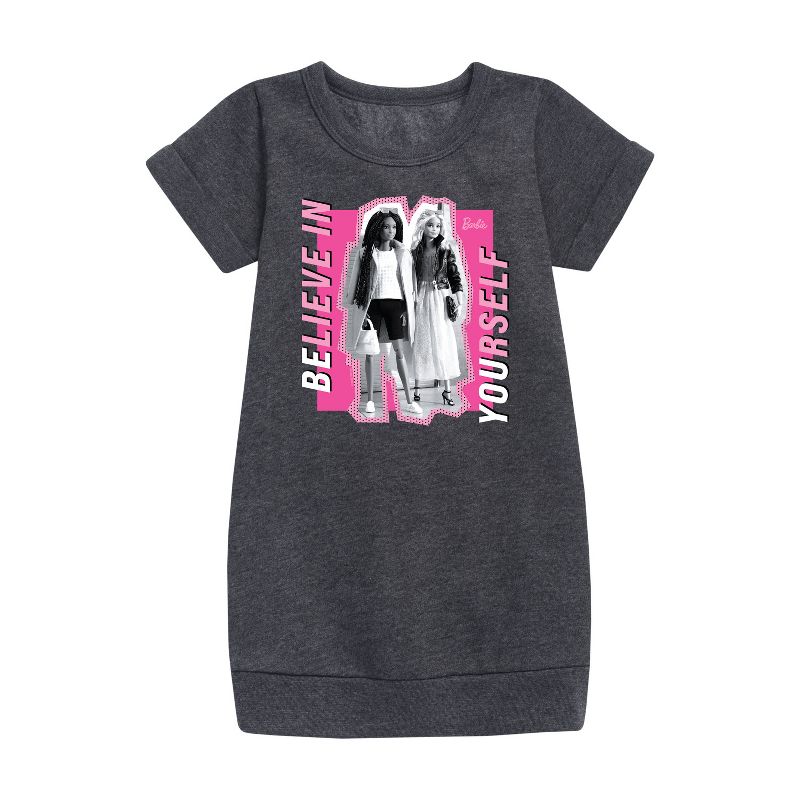 Girls' - Barbie - Believe In Yourself Graphic Short Sleeve Fleece Dress