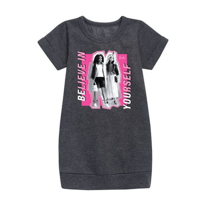 Girls' - Barbie - Believe In Yourself Graphic Short Sleeve Fleece Dress