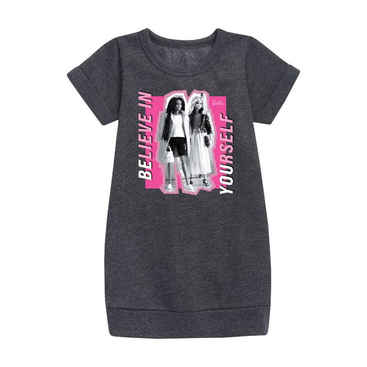 Girls' - Barbie - Believe In Yourself Graphic Short Sleeve Fleece Dress