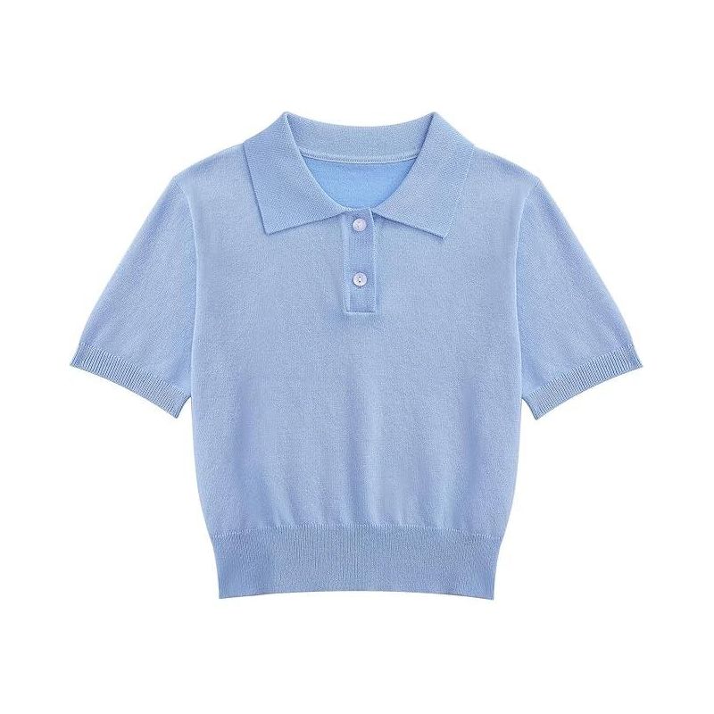 Girls Short Sleeve Summer Polo Shirt V Neck Button Down Knit School Crop Tops