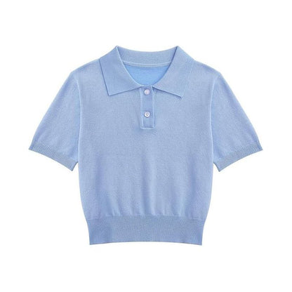 Girls Short Sleeve Summer Polo Shirt V Neck Button Down Knit School Crop Tops