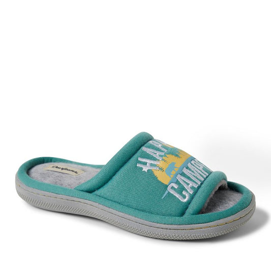 Dearfoams Kid’s Lennox Happy Camper Knit Shower Slide House Slipper