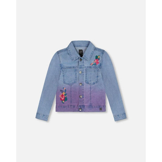 Deux par Deux Girl Denim Jacket with Embroidery Floral Jeans