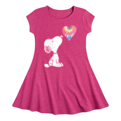 Girls' - Peanuts - Snoopy Pastel Rainbow Heart Fit & Flair Cap Sleeve Dress