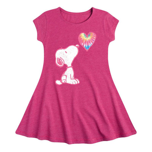 Girls' - Peanuts - Snoopy Pastel Rainbow Heart Fit & Flair Cap Sleeve Dress