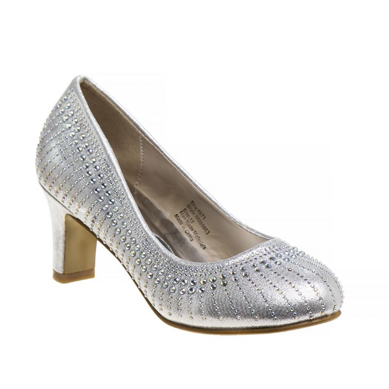 Badgley Mischka Girls Heel Dress Shoes with Rhinestone -Elegant Girls' Pumps, Low Heels, Flower Party, Wedding, Princess