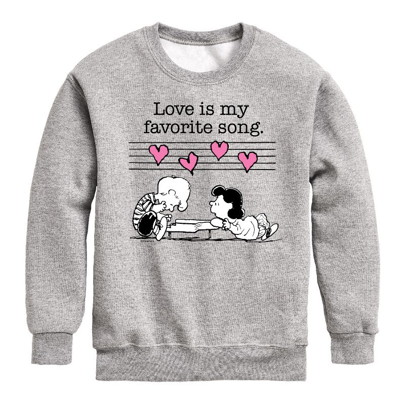 Boys' - Peanuts - Lucy And Schroeder Valentine's Piano Graphic Long Sleeve Fleece Sweatshirt