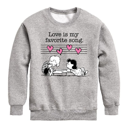 Boys' - Peanuts - Lucy And Schroeder Valentine's Piano Graphic Long Sleeve Fleece Sweatshirt