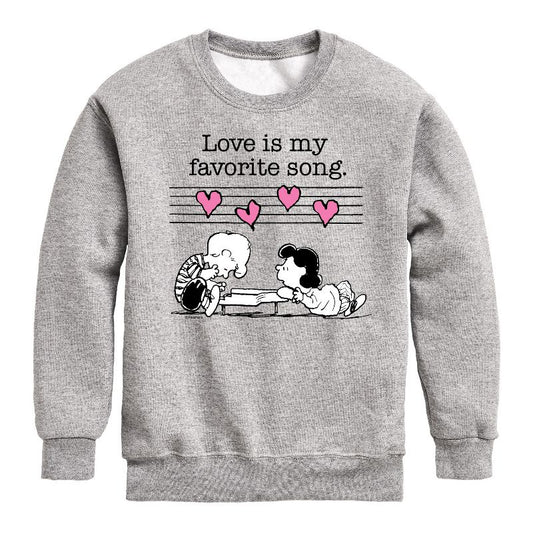 Boys' - Peanuts - Lucy And Schroeder Valentine's Piano Graphic Long Sleeve Fleece Sweatshirt