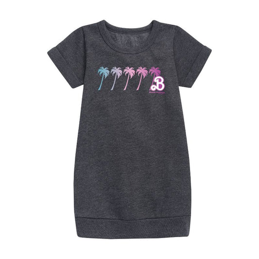 Girls' - Barbie - Palm Trees Graphic Short Sleeve Fleece Dress