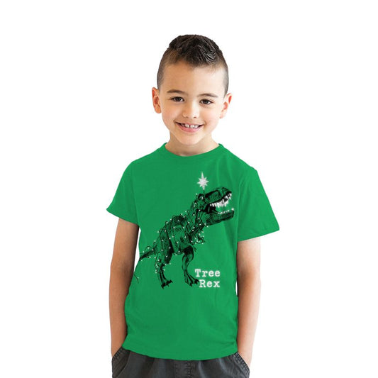 Youth Tree Rex T Shirt Funny Christmas T-Rex Dinosaur Tee For Kids - Crazy Dog Youth T Shirt